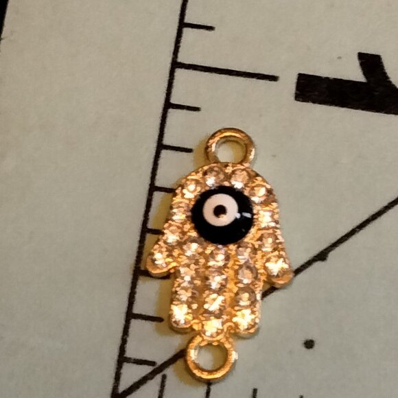 Hamsa Hand Evil Eye Charm Rhinestones Gold Tone - Picture 2 of 3